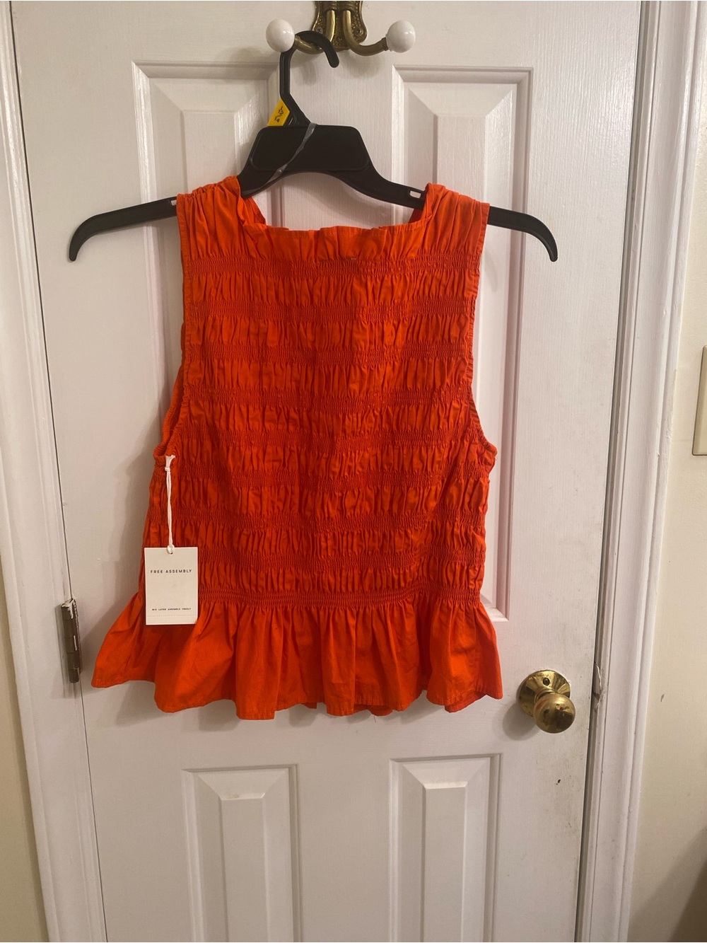 Sleeveless Smocked Peplum Top Bright Orange Coastal Summer Ruffle Top Size Large - Picture 11 of 14